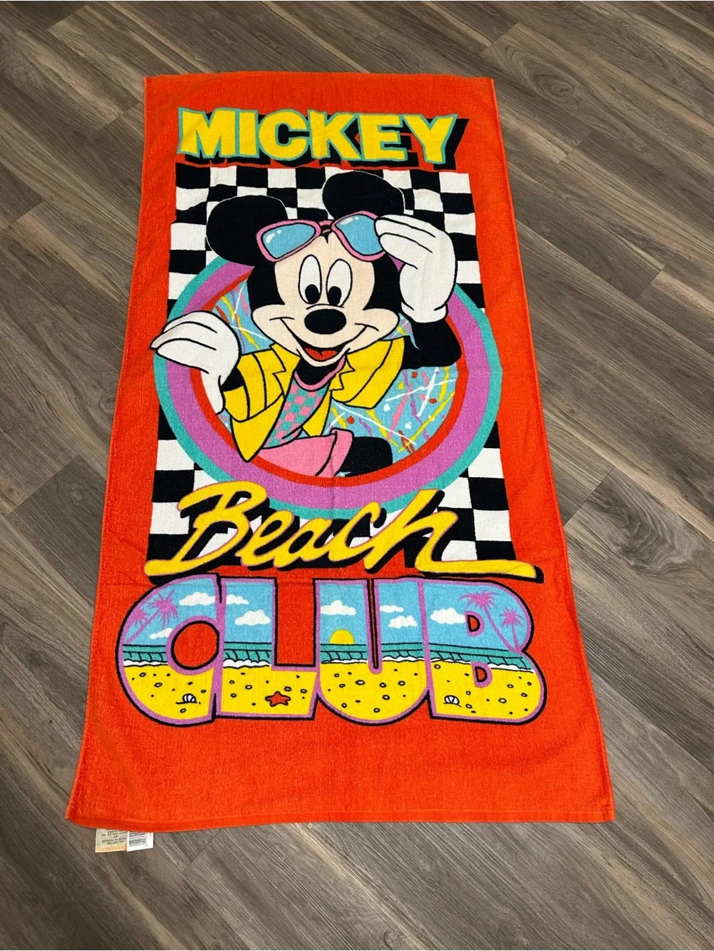 Vintage 90’s Disney Mickey Beach Club Cotton Beach Towel Franco Mfg. Co.